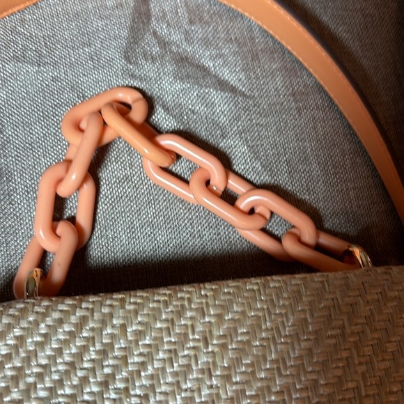 Anne Klein Mini Convertible Shoulder Bag with Resin Chain, Straw Weave Apricot - Picture 14 of 15
